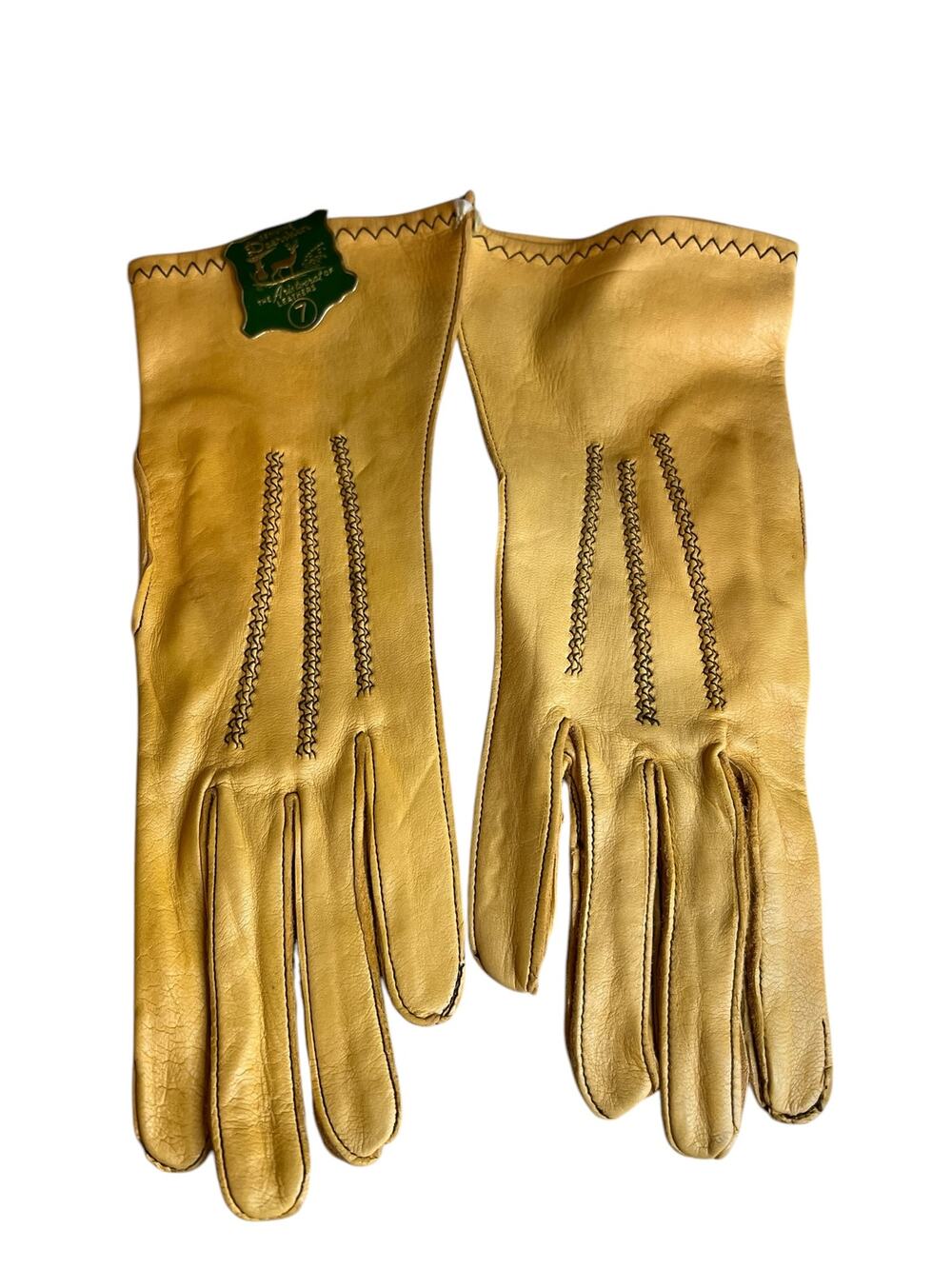 Vintage Genuine Deerskin Ladies Leather Gloves Contrast Stitch